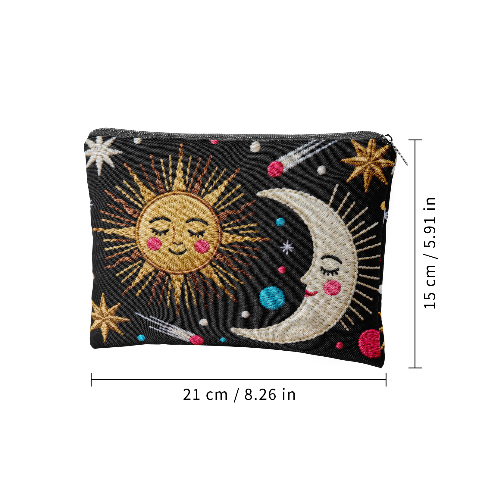 E-shop Gekachelte Aufbewahrungstasche "Sonnenmondsterne", Make-up-Tasche mit "Sonnenmondsterne"-Smiley-Gesichtsmuster, Reise-Kosmetiktasche mit Futter,