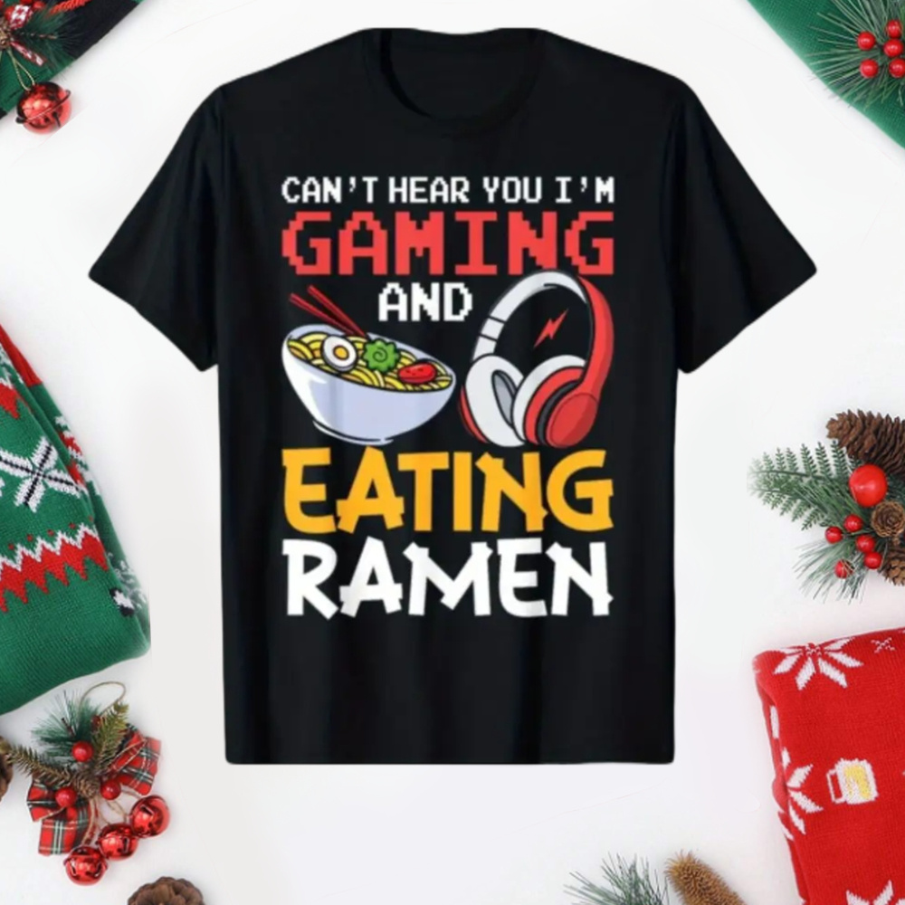 

Kids' Cotton T-shirt, Casual Crew Neck, Medium Stretch, Knit Fabric, 180g, With " You I'm Gaming And Eating Ramen" Print, For Children 12 And Under, Running, Hiking, And Wear