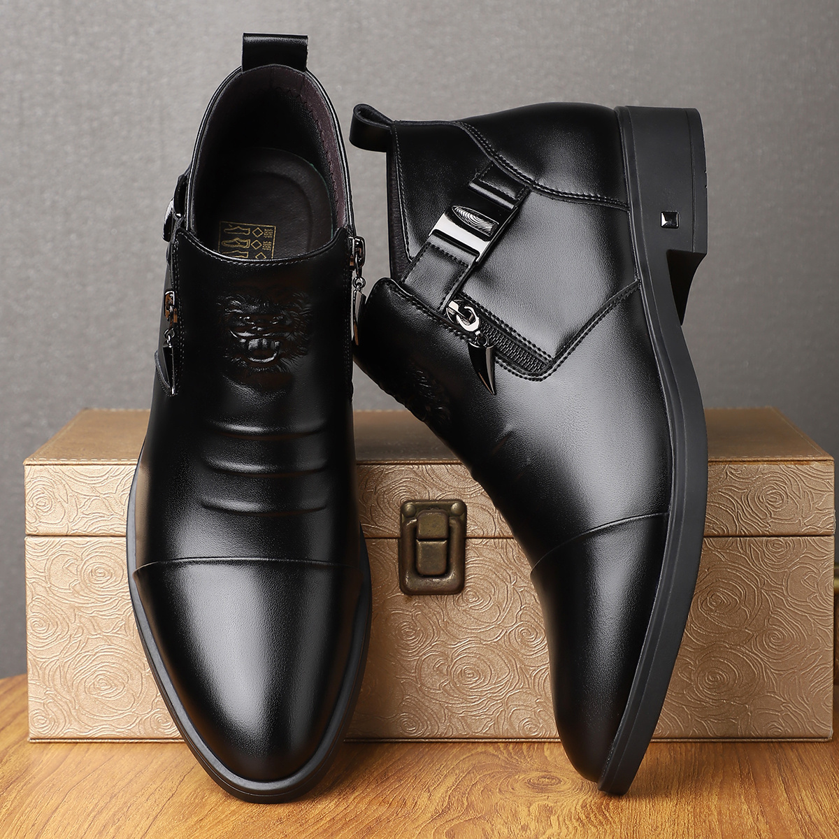 chinese dress ladies Amazon.com | Men's Fashion Side Zipper Leather Chelsea Boots Flat Soft Sole  Casual Dress Boots Outdoor Work Comfortable Round Toe High Top Sneakers  Ankle Boots For Men(Black,6) main image 1