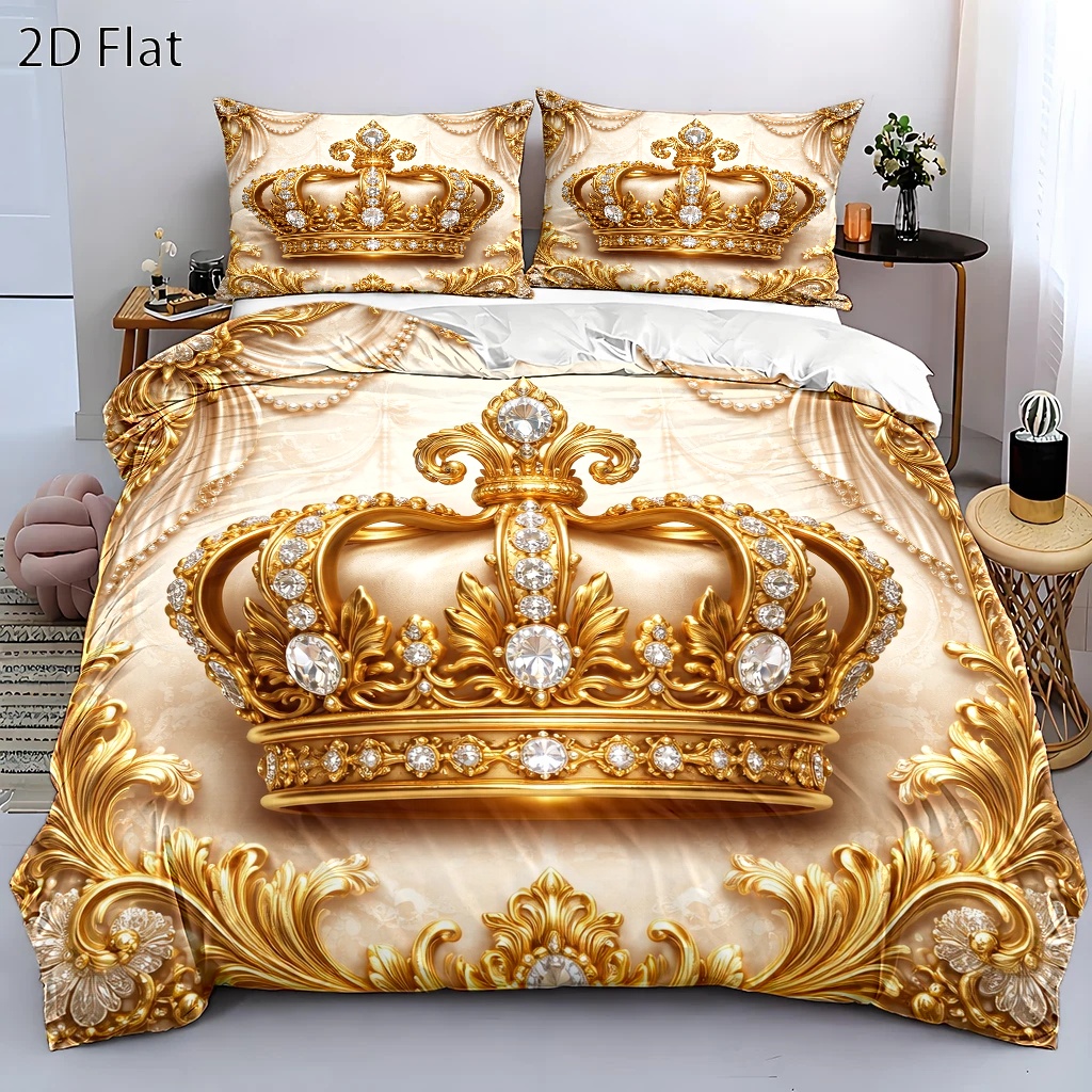 TEMU 3pcss Luxury Court Style Print Duvet Cover Set, 3pcss Bedding (1* Duvet Cover   2* Pillowcases), Suitable For And Machine Washable, Invisible