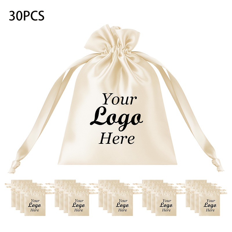 TEMU 30 Sacs Cadeaux en Satin de Soie Personnalisables avec Cordon de Serrage, Sacs Cosmétiques de Haute Qualité pour Bijoux avec Impression , Idéal