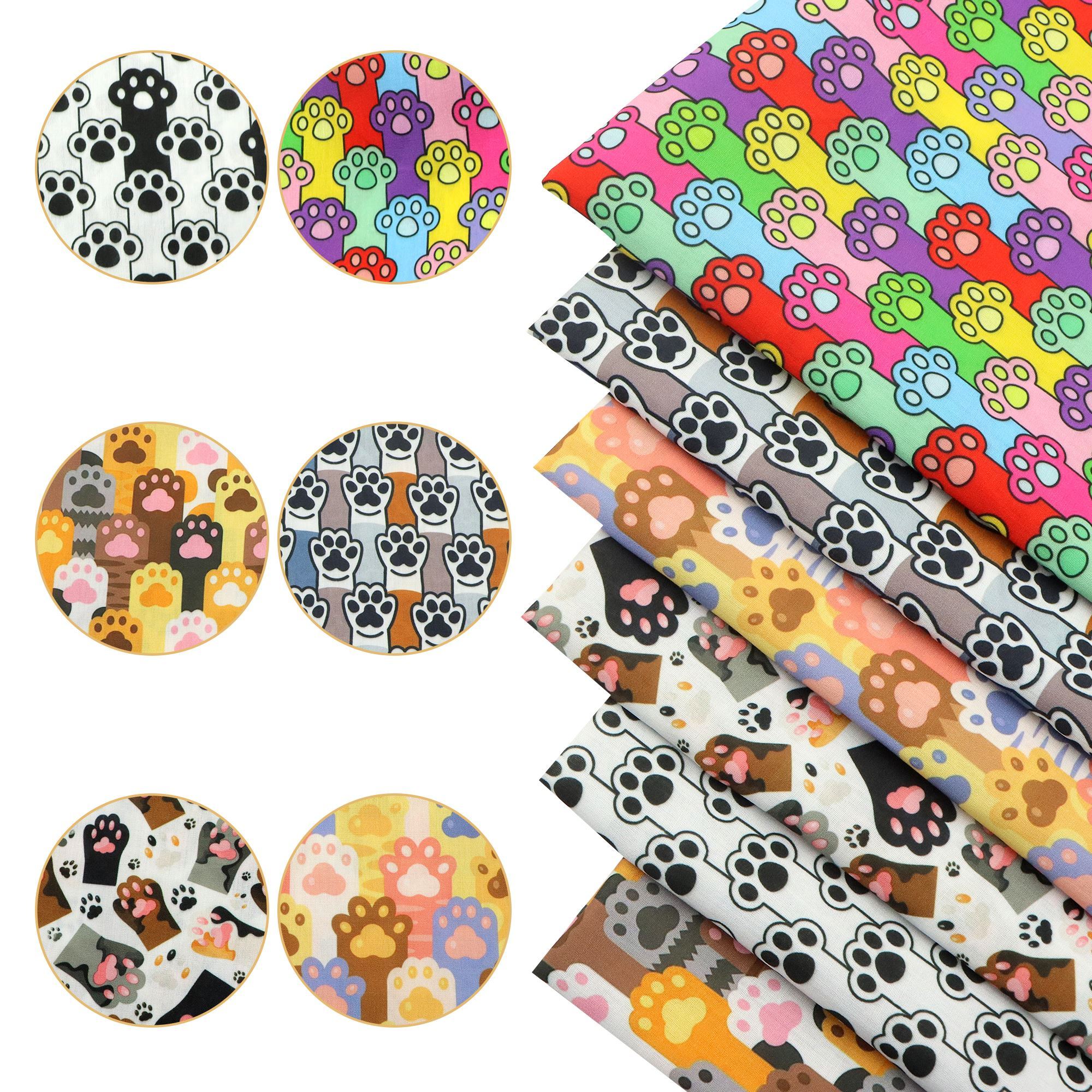 

6pcs Vibrant Dog Paw Print Fabric Bundle, Pre-cut 19.7x17.7 Inch, Cartoon Designs For Diy Crafts & Gift Wrapping, 100% Polyester, Hand Wash Only