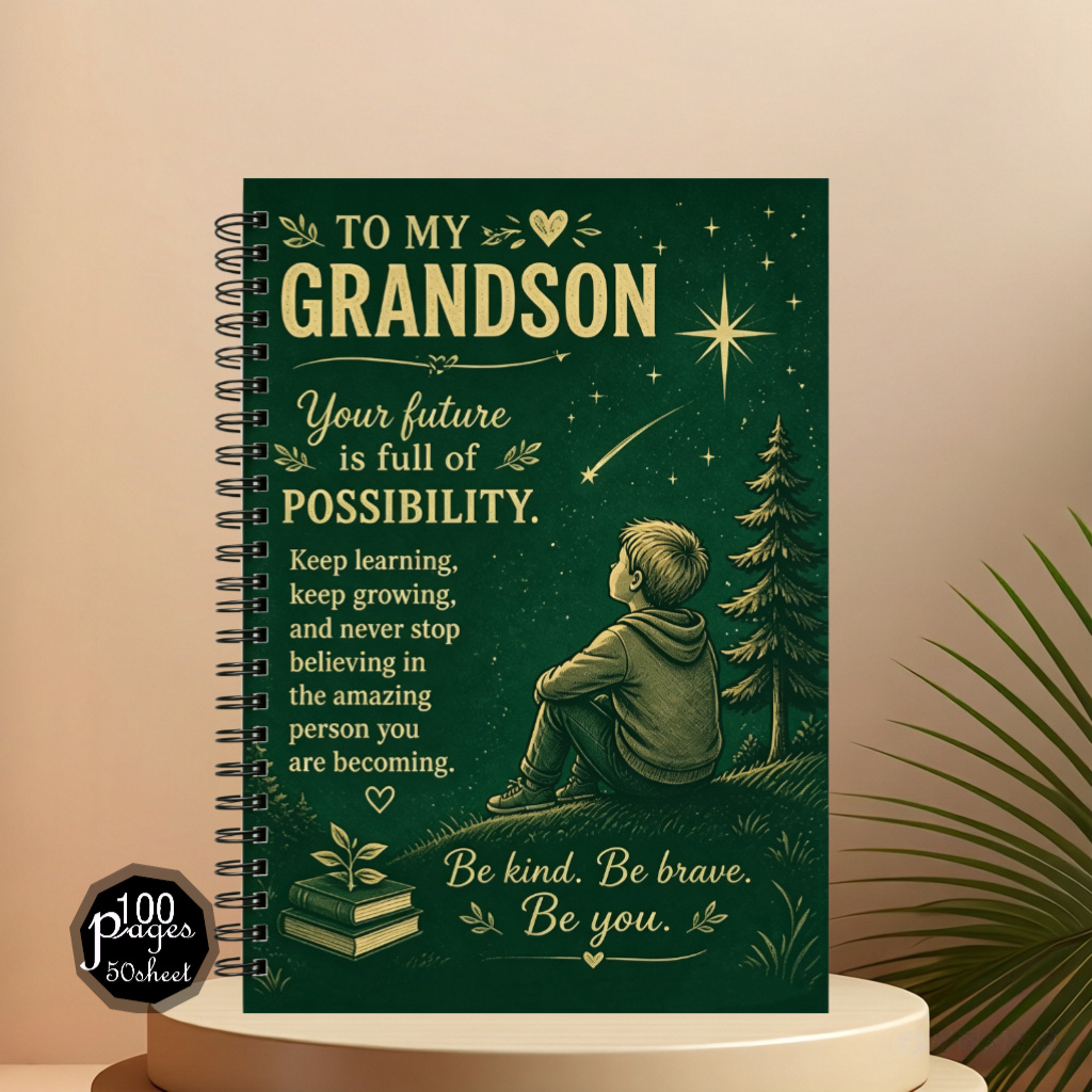 TEMU 100-sheet Inspirational Spiral Notebook - To My Grandson Theme, Featuring " Is Full Of Endless " Quote, Premium Ruled Paper, Ideal For Students'