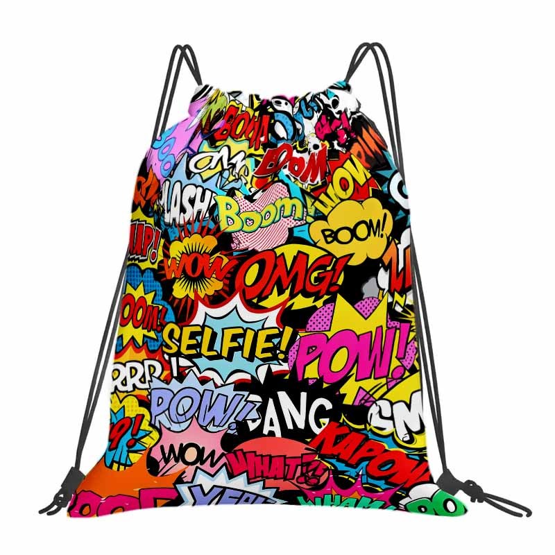 TEMU con stampa Boom Pow Pop Art Comics, 1 pezzo, Borsa a sacca con coulisse, Tessuto Oxford resistente, Portatile, per palestra, viaggio, sport