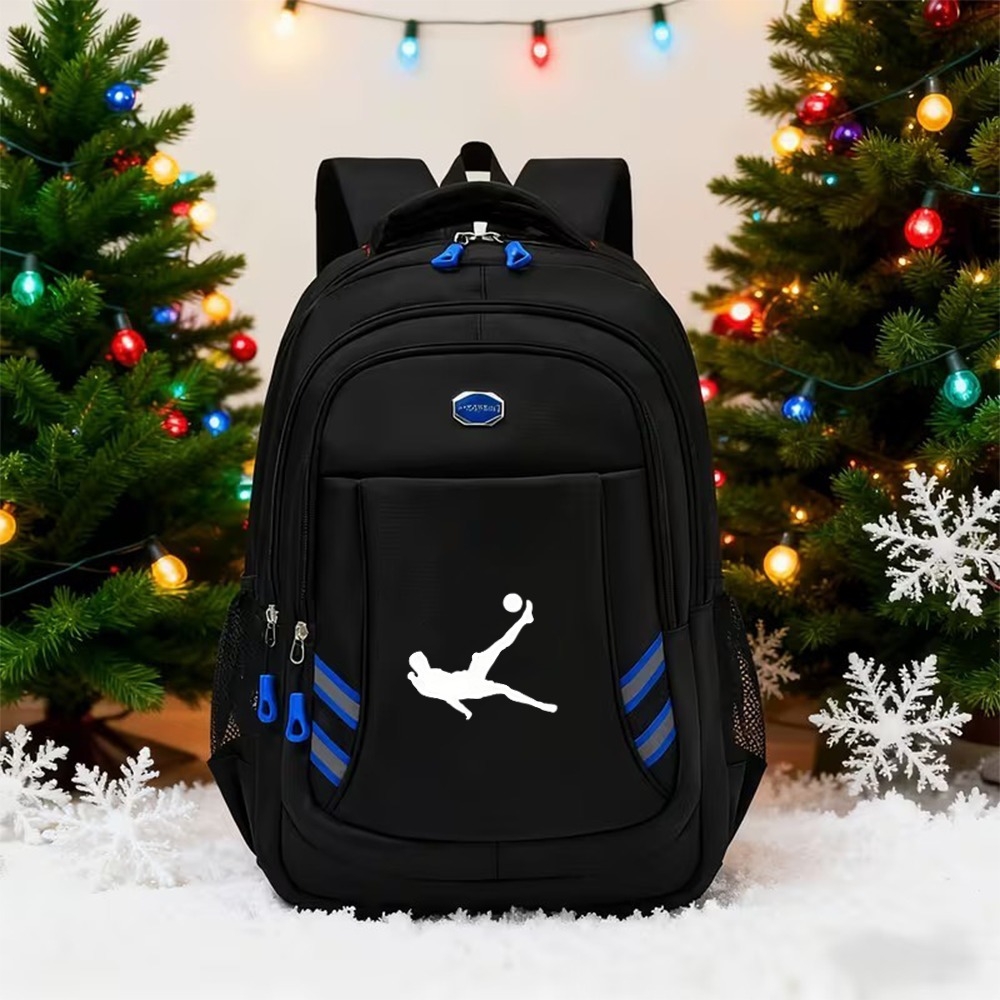 TEMU Inverted Hook Shooting Football Player Silhouette Large Capacity Student Backpack, With Reflective Strips, Adjustable Shoulder Straps,