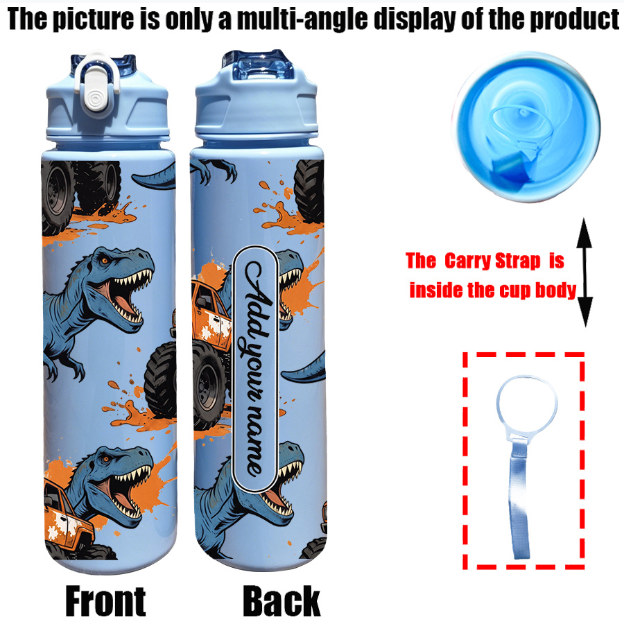 TEMU 1pc 25oz/750ml Personalized Water Bottle With Customizable Text, Dinosaur And Car Patterns, Leak-proof Sports Water Bottle, Suitable For