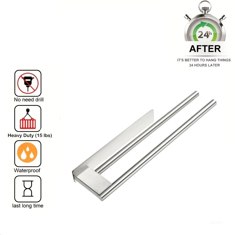 E-shop 40CM Silber/ Doppellagiger Handtuchhalter - Verdickte 304 Edelstahl Handtuchstange ohne Bohren, einfache Installation ohne , stilvolles modernes