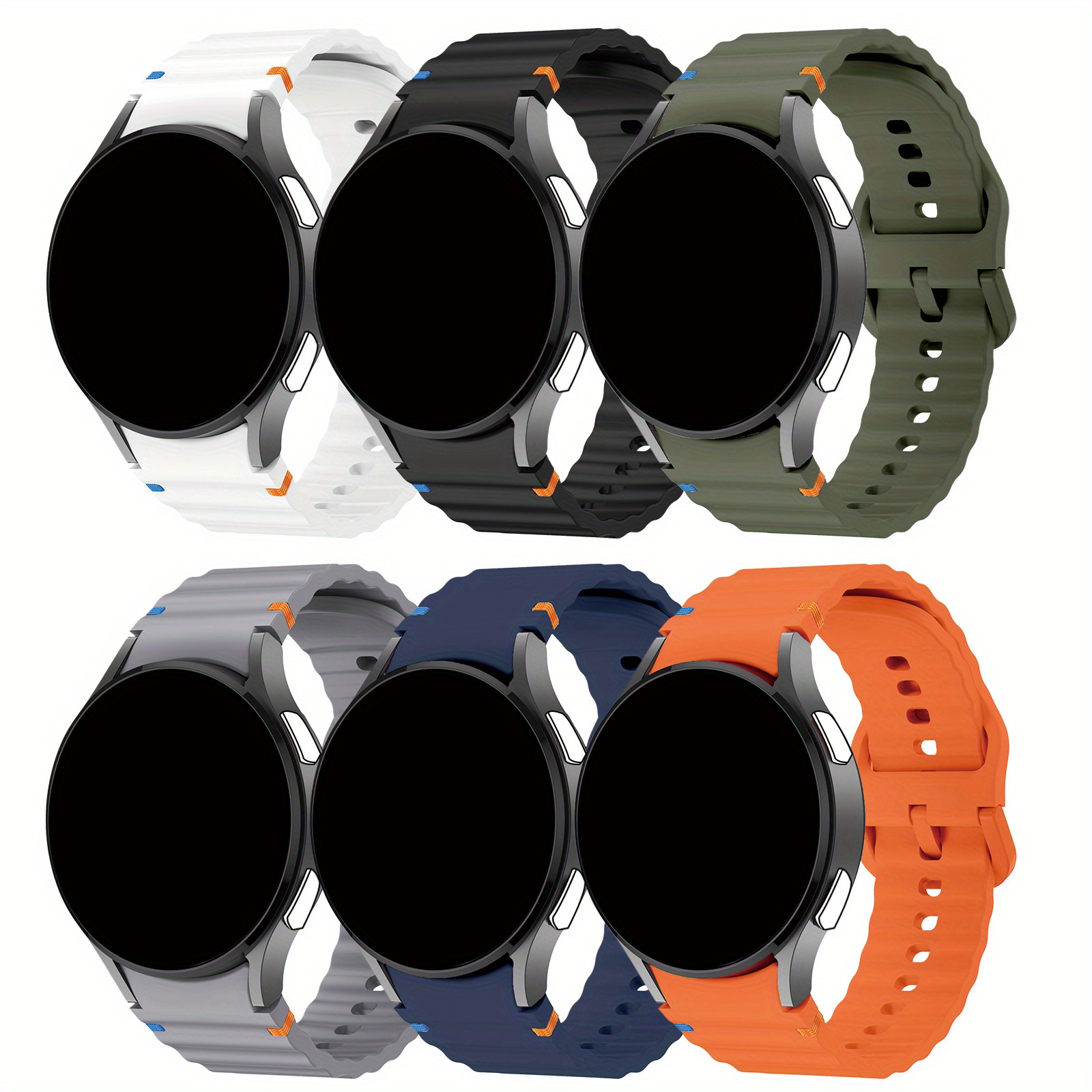 TEMU 6-Pack Horlogebandjes, Compatibel met Galaxy Watch 7/FE/6/5/4 Originele Golvende Steek Stijl Kleurrijke Gesp Siliconen Banden (40mm 44mm), Zacht