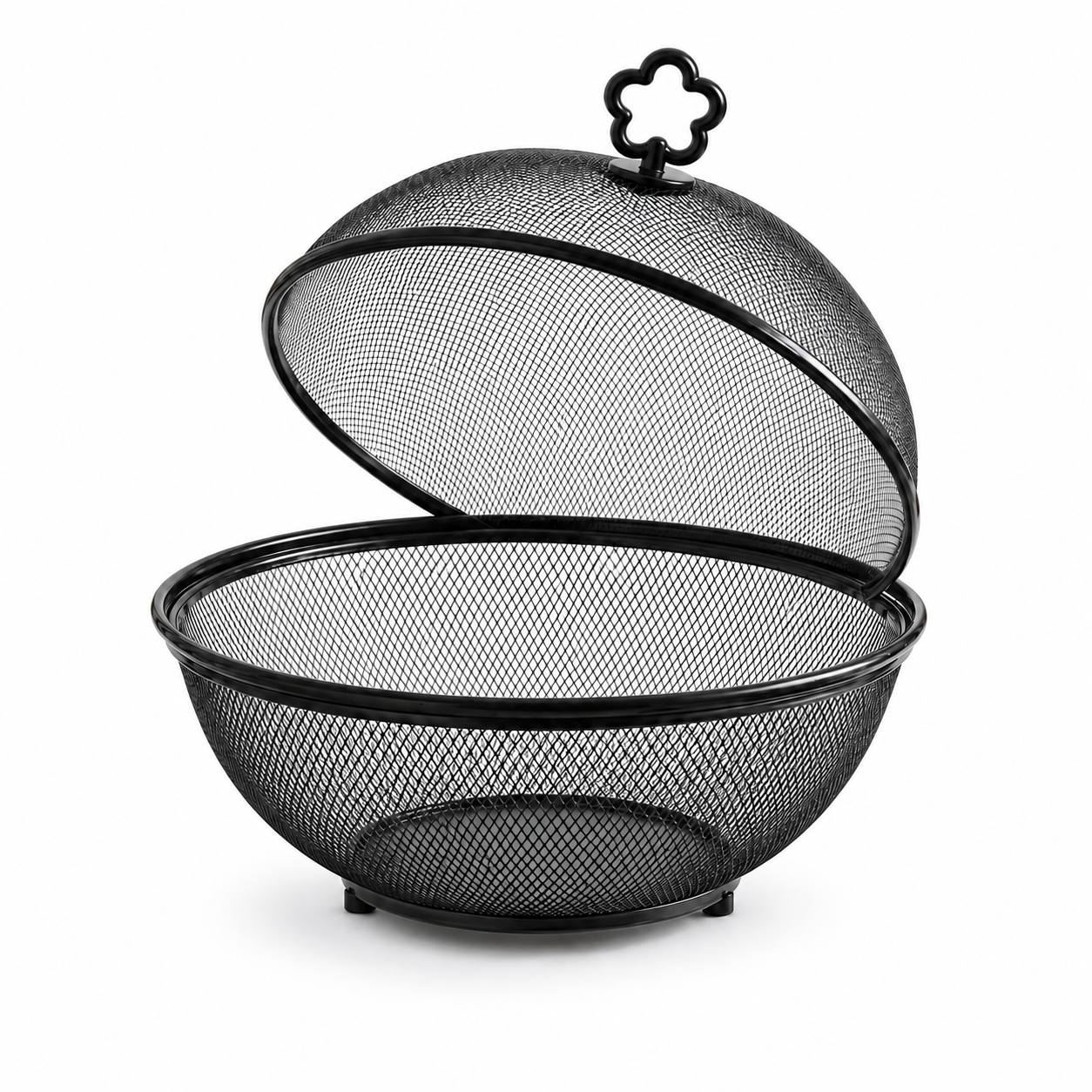 Image of 2in Fruit Basket With Lid, Large Capacity Metal Food Dome, Breathable Insect-proof Storage Basket For Fruits, Bread, Home Meals & Dessert Display