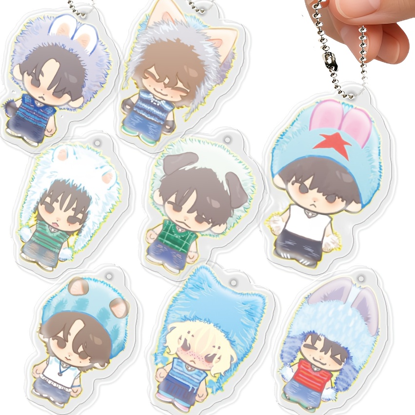 TEMU 2d Flat, 2d Flat Keyring Packs, 8pcs Acrylic Multi-surface Keychains With Metal Bead Chains, Diy Pendants, Diy Chain Accessories, Gifts, Party