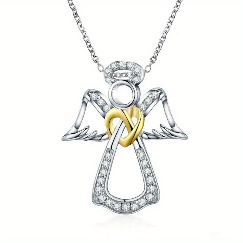 Image of 1pc Women's Fashion Pendant Necklace Beautiful And Unique Wings Love Pendant Necklace With Synthetic Synthetic Zirconia Elegant Necklace For Daily Wear And Parties