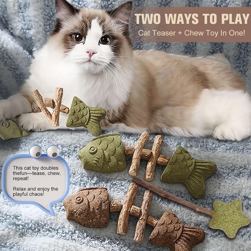 4pcs Toys for Cats, Natural Chew Toys with Gall Fruit, Teething Toys for Kittens, Interactive Sticks for Indoor Cats, Dental Toys for Teeth Cleaning