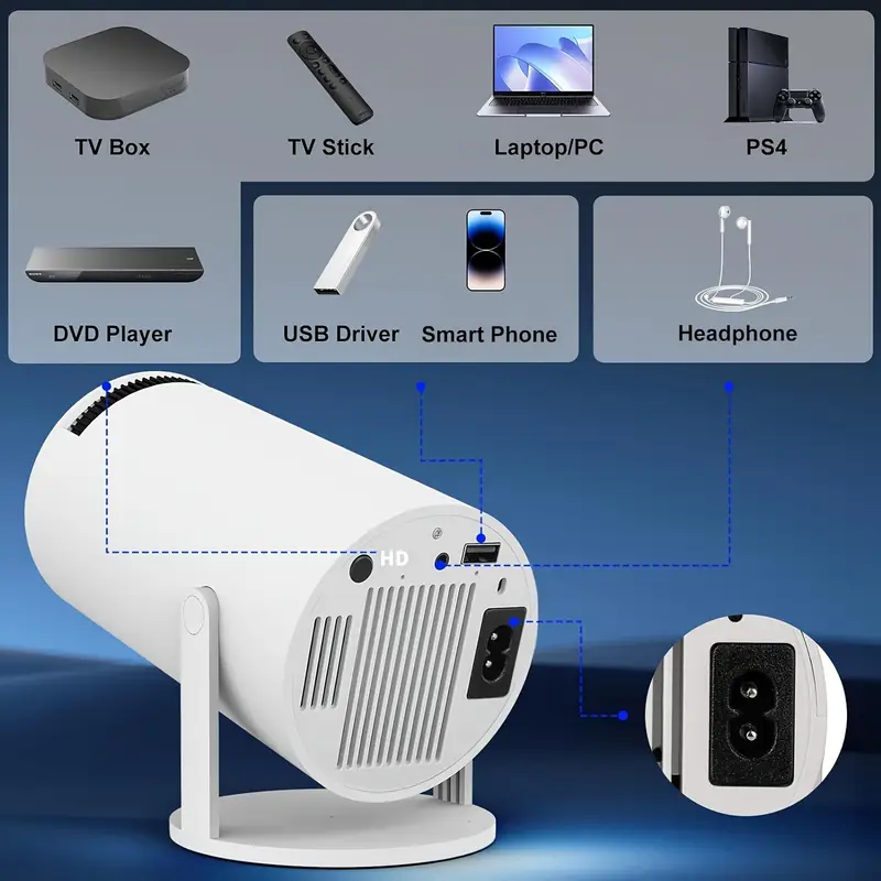 proyector inteligente portátil 4k/1080p con wifi 6, decodificación 4k, rotación de , de pantalla, enchufe de . uu. - ideal para cine en casa, conexión inalámbrica para teléfonos inteligentes, montaje de mesa, proyector 4k | cine en casa moderno | pantalla ajustable, proyector en casa detalles 9