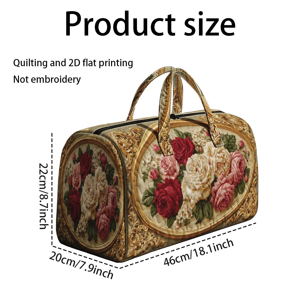 TEMU 1pc Ridesay Large Quilted Tote Bag Suitable For Travel, Sports & Daily Use - Reusable Rectangular Handbag With Quilted Bouquet, Hot Transfer