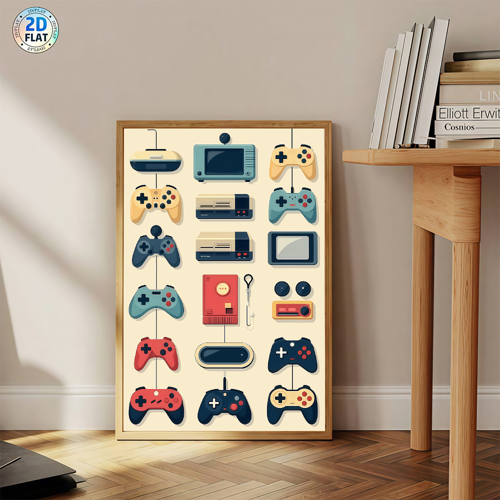 retro wandkunst spielekonsole und controller muster leinwandbedrucktes poster
