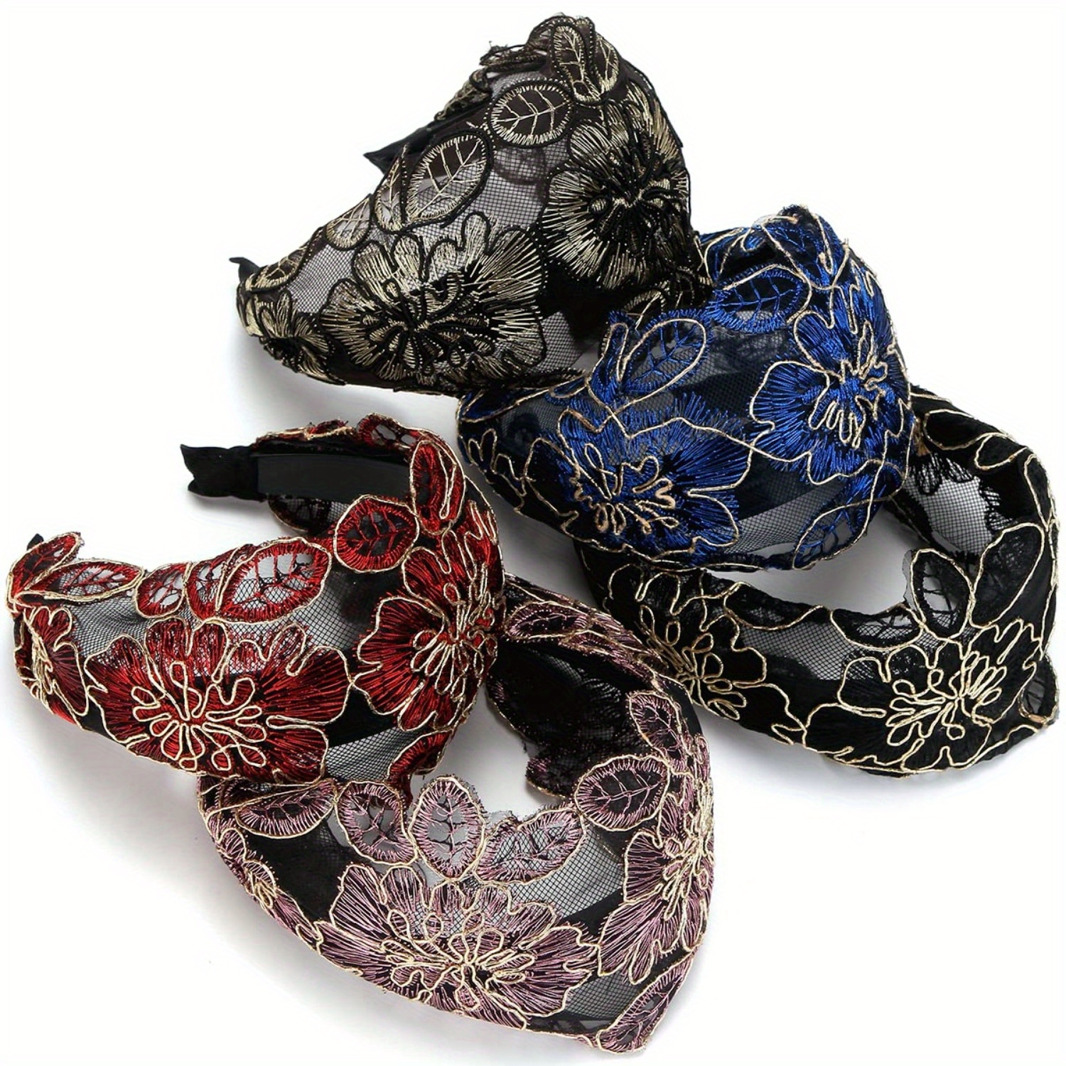 TEMU 5pcs Floral Headband Set For Women, Featuring Wide Rigid Teeth And Pleated Fabric, Perfect For Birthday Gifts And Parties