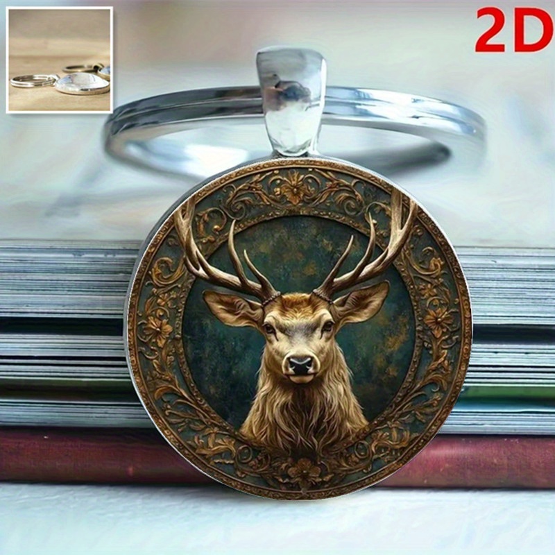 1pc Of A 2d Flat Keychain Featuring A Forest Deer Design, Ideal As A Retro Gift For Men, Perfect For Birthdays, Thanksgiving, Christmas, And Other Holiday Occasions For