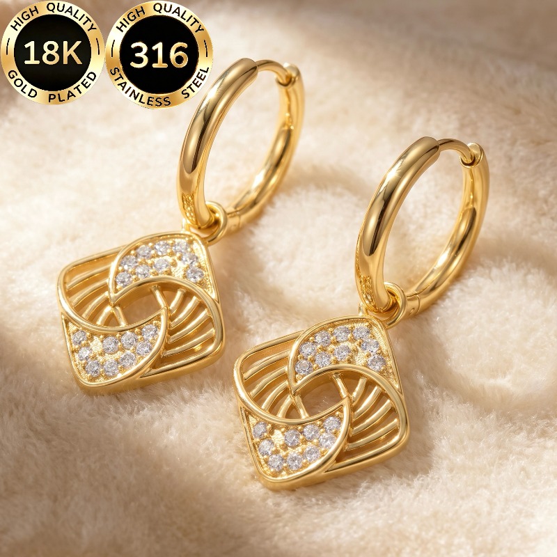 TEMU A Pair Of High-quality Steel 18k Gold-plated Hypoallergenic Earrings For Women, Featuring A Light Luxury, Elegant, And With A Starry Sky -shaped