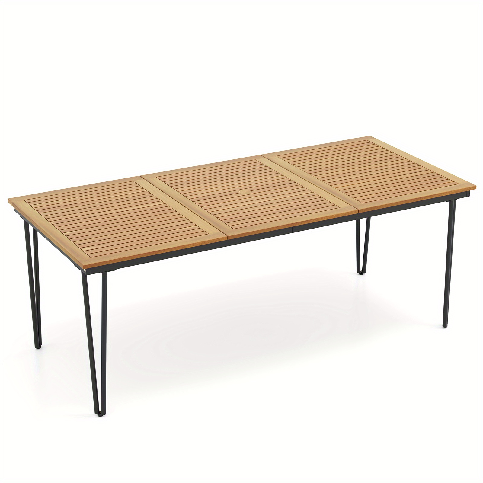 E-shop GOFLAME 8-Personen Großes Rechteckiges Terrassen-Esszimmer mit Acacia-Holzoberfläche & Robuster Metallrahmen - 79"