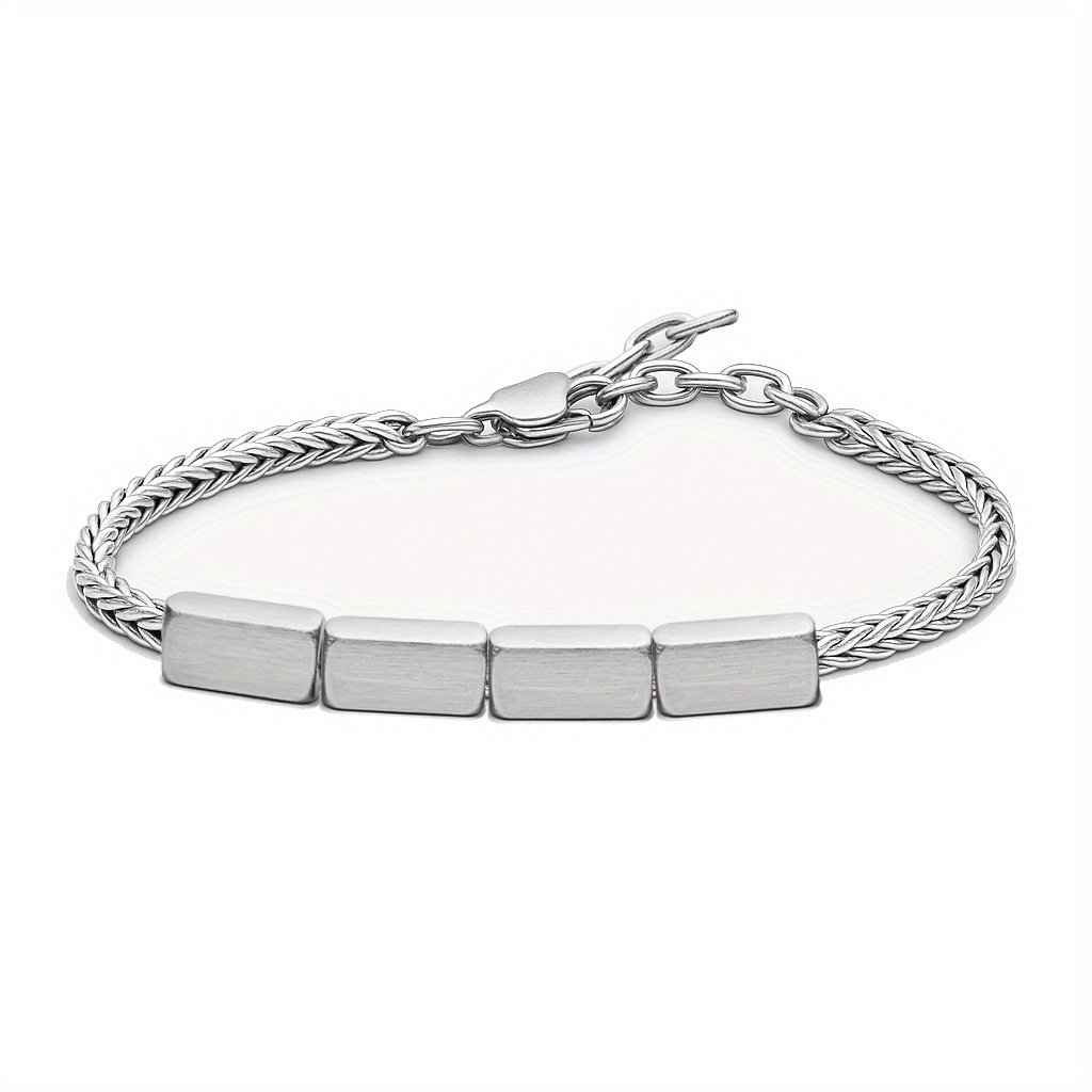 TEMU 1pc Customizable Name Men' Steel Beaded Bracelet, Personalized Engraving Father's Day Gift, Multi-bead Design Allows Multiple Names To Be