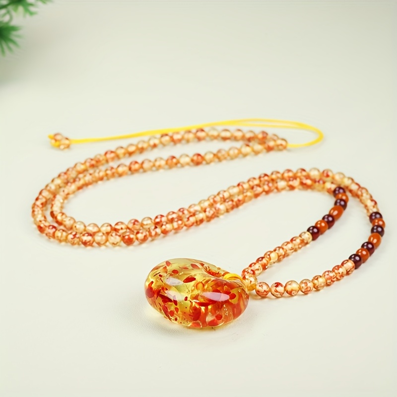 Amber Honey Wax Fish Eye Clasp Pendant Necklace