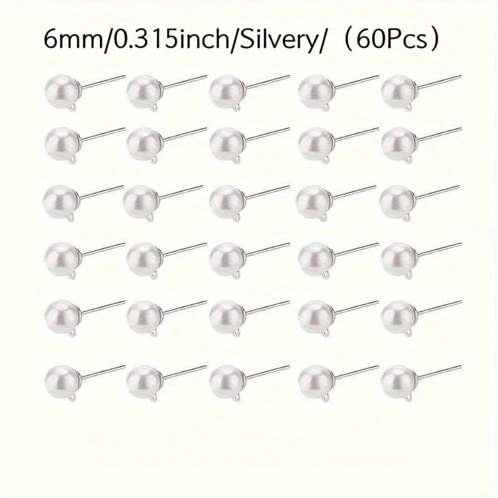 60pcs 6mm 8mm Earring Studs With Ear Wires And Backs, Artificial, Suitable For Diy Earring Jewelry Making Supplies