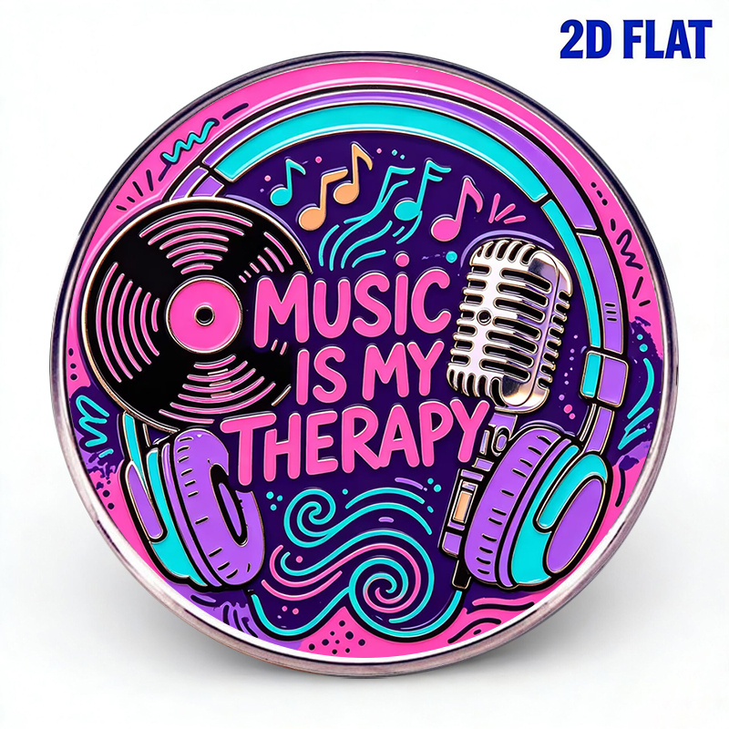 TEMU 1pc, 2d My Stainless Steel Enamel Pin Gift Musician Brooch Record Headphone Microphone Music Note Badge For Clothes Backpack Lap