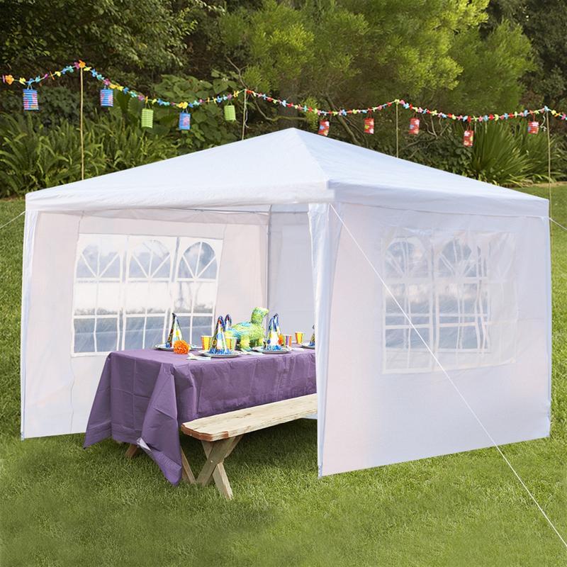 118.11*118.11inch 3-sided outdoor party tent, pergola, convenient awning, beach awning, PE cloth, plastic-sprayed iron pipe, spiral pipe, UV protection, easy to install, suitable for beach, backyard, camping picnic, barbecue, RV lawn, pool rest