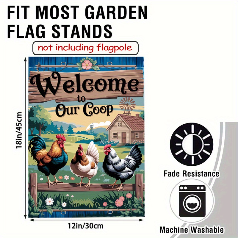 TEMU 2d Flat, 1pc, Chicken Coop Flag, No Flagpole, 12x18inch, Durable Polyester, Courtyard Decoration, Halloween & Christmas Holiday Decor, Outdoor