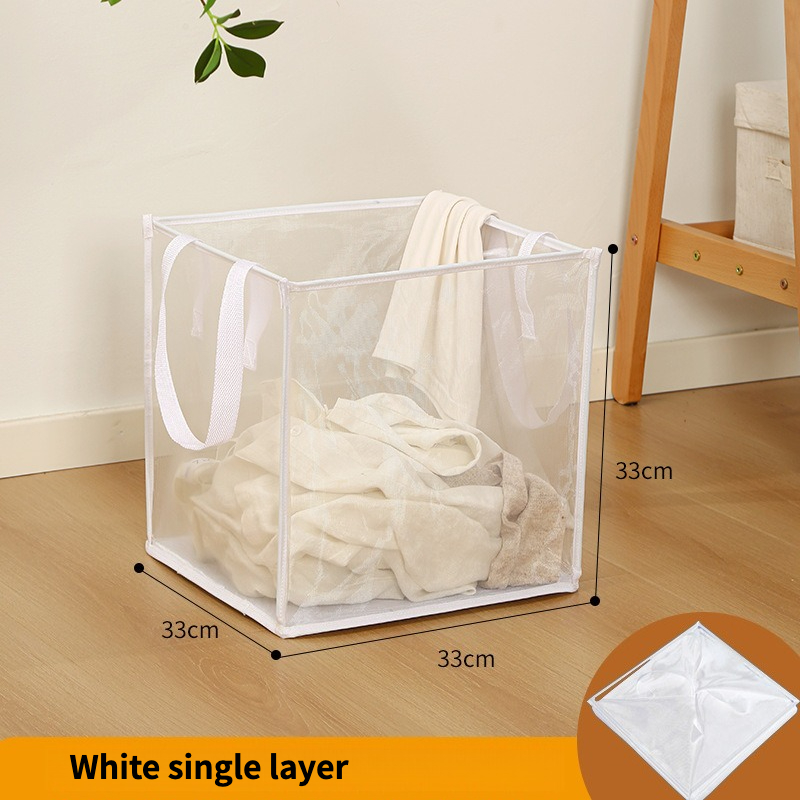 TEMU 1pc Square Mesh Laundry Basket, Large Size, Foldable, Laundry Hamper, Bathroom Laundry Basket, Household Portable, With Carrying Handle, Laundry
