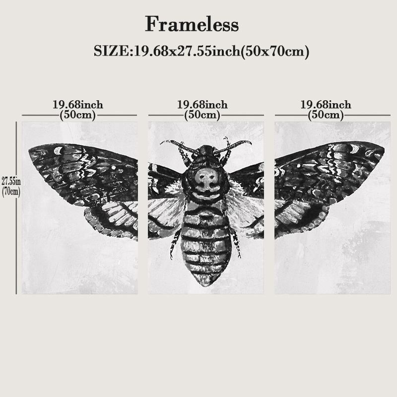 TEMU 2d Flat, 2d Flat, 2d/flat 3pcs Vintage -patterned Moth Wall Art, Dark Gothic Style Decorative Painting, Unique Wall Hanging For Living Room,