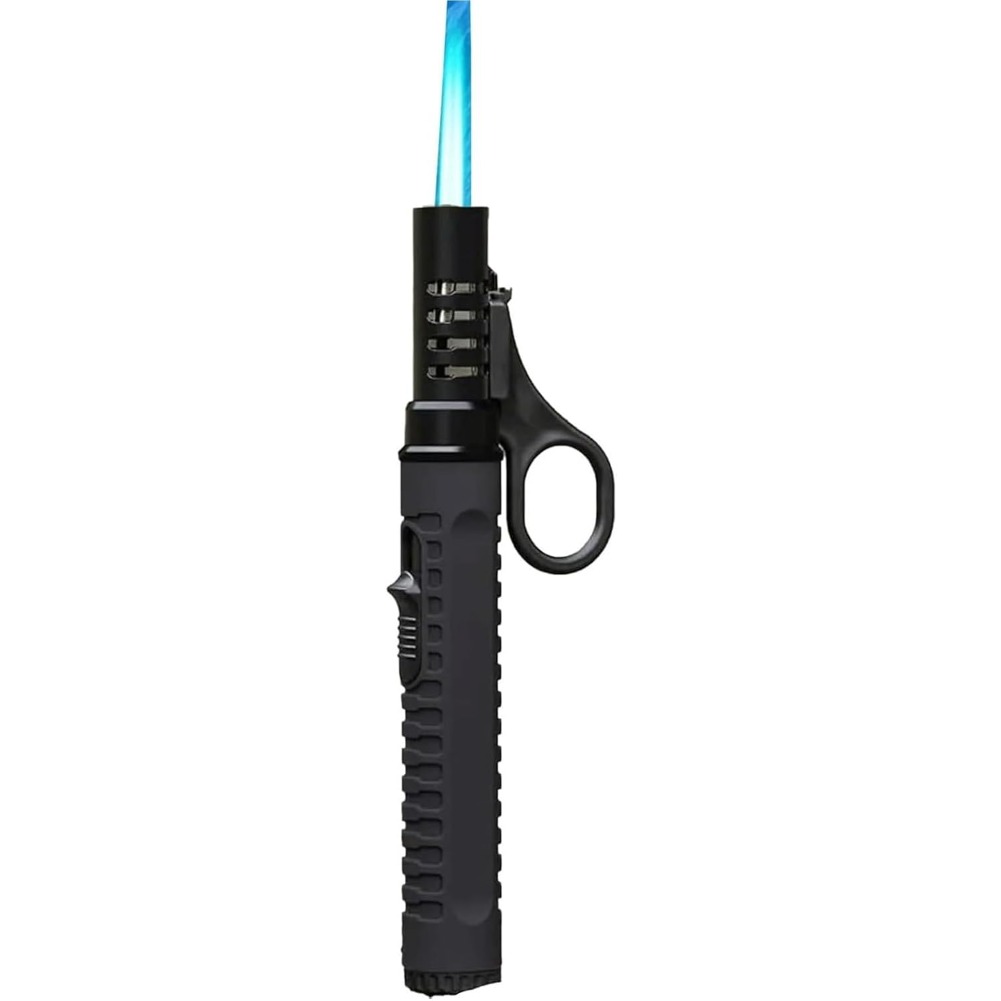 TEMU Portable Windproof Jet Flame Lighter With Safety Lock, Outdoor Camping Survival Adjustable Ignition Lighters For Bbq, Candle, Camping, Hiking