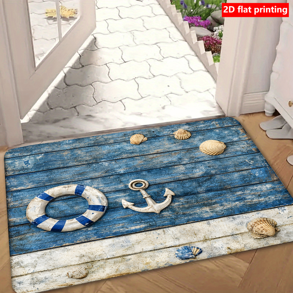 TEMU 1pz Tappetino di Nautico con Mare e - Tema Spiaggia per Interno/Esterno, Lavabile in Lavatrice con Stella Marina e Stampa, Decorazione Costiera