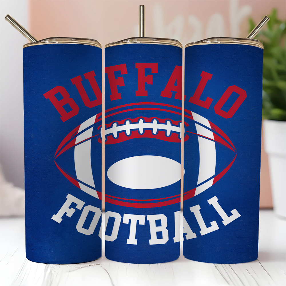 

1pc Buffalo Football 20oz Stainless Steel With Lid & Straw, Leakproof Travel Mug For All , Sports Fan Gift