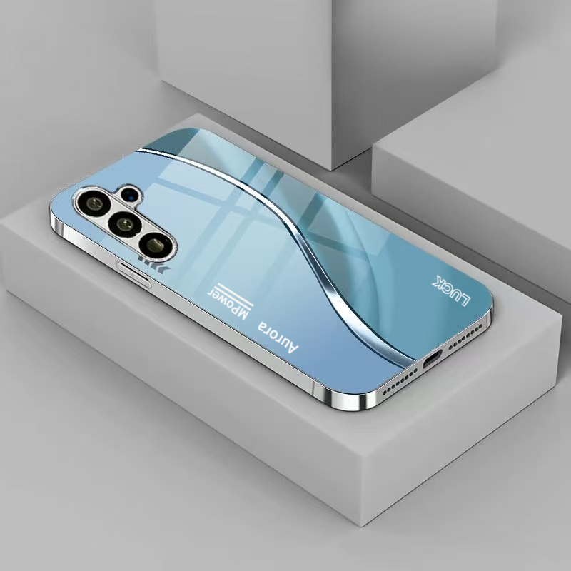 TEMU Phone Case: Business Men's Stripe Pattern Silver Plated Glass Phone Case- Suitable For Compatibility With / S24 Ultra/s23/s22/s23