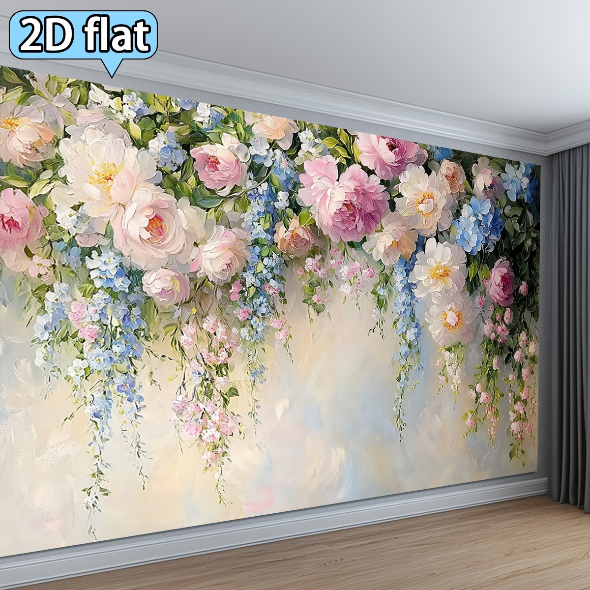 TEMU 2d Flat, 1pc Elegant Floral Oil Painting Banner - Suitable For Mother's Day, Weddings, Birthdays, Graduations - Wall Decor With Fabric Panel For