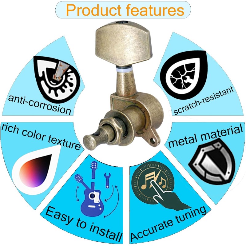 6pcs 101.44oz+3R Guitar Machine Heads Guitar String Tuning Pegs Machine Head Tuners for electric guitar tuner Acoustic Guitar for replacement and upgrad (Bronze color),  Guitar Upgrade Parts, Guitar String Tuners, Bronze Guitar Hardware, Classic Gear