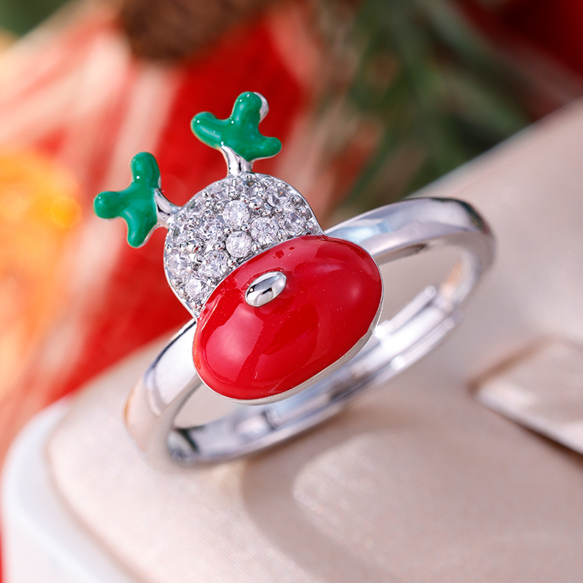 Red-Nosed Reindeer Synthetic Zirconia Open Ring, Copper