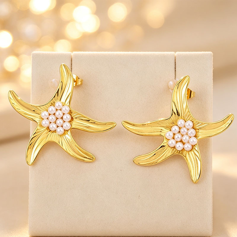 Elegant Starfish Stud Earrings, 304 Stainless Steel