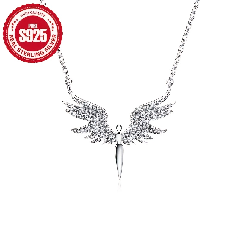 925 sterling silvery   angel wing necklace with cubic synthetic zirconia suitable for all   for banquets and weddings Product details 1