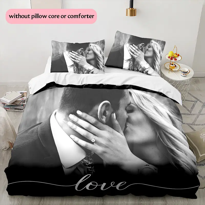 3d picture customization customize your personalized photo quilt cover couple valentines day wedding anniversary quilt cover bedding bedroom christmas decoration christmas gift 1 duvet cover 2 pillowcase without core 1 Product details 0