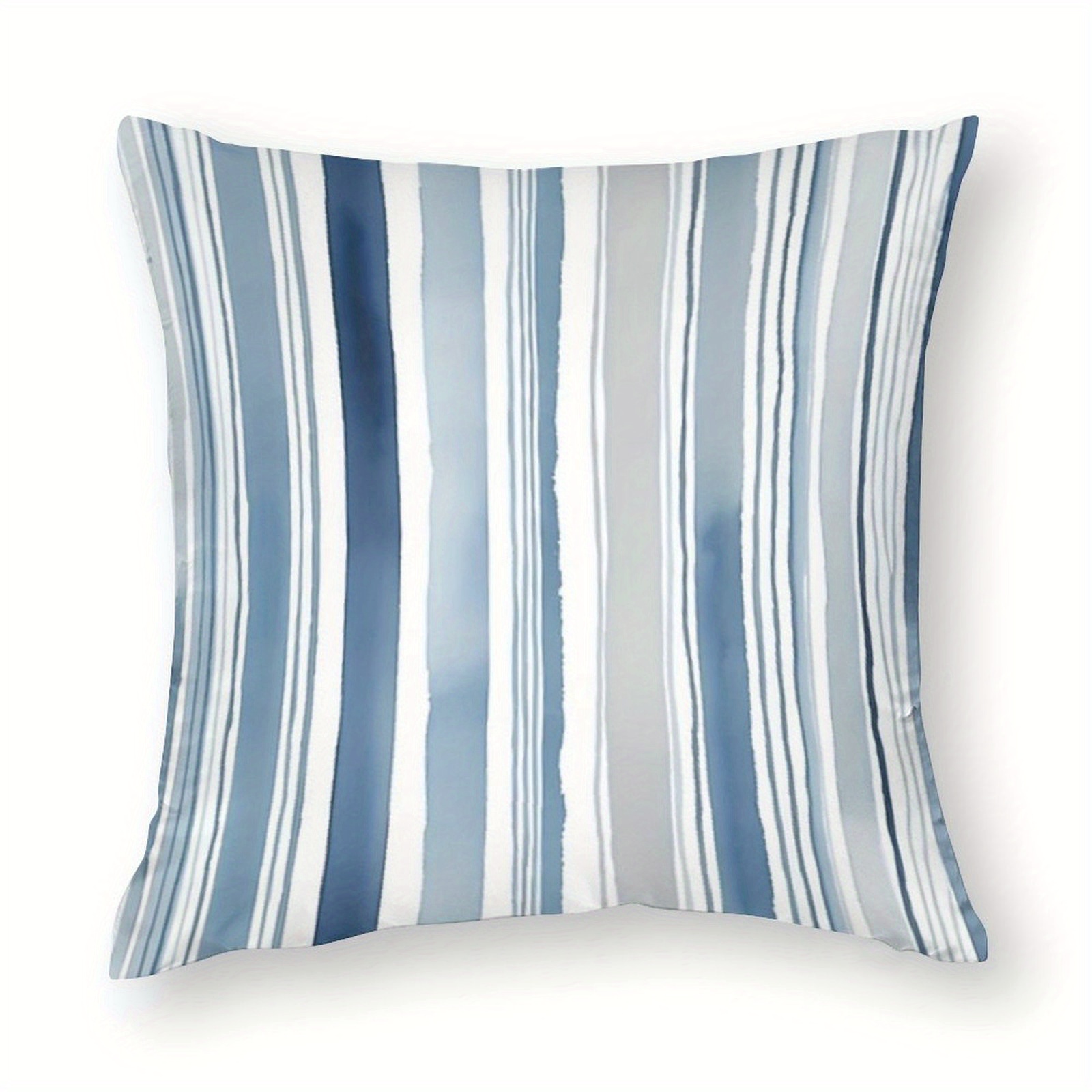 TEMU Double-sided 1pc Beach House Charm Striped Breeze Sofa Pillow, Printed Coastal Blue And , With Zipper Closure, Machine Washable, Suitable For