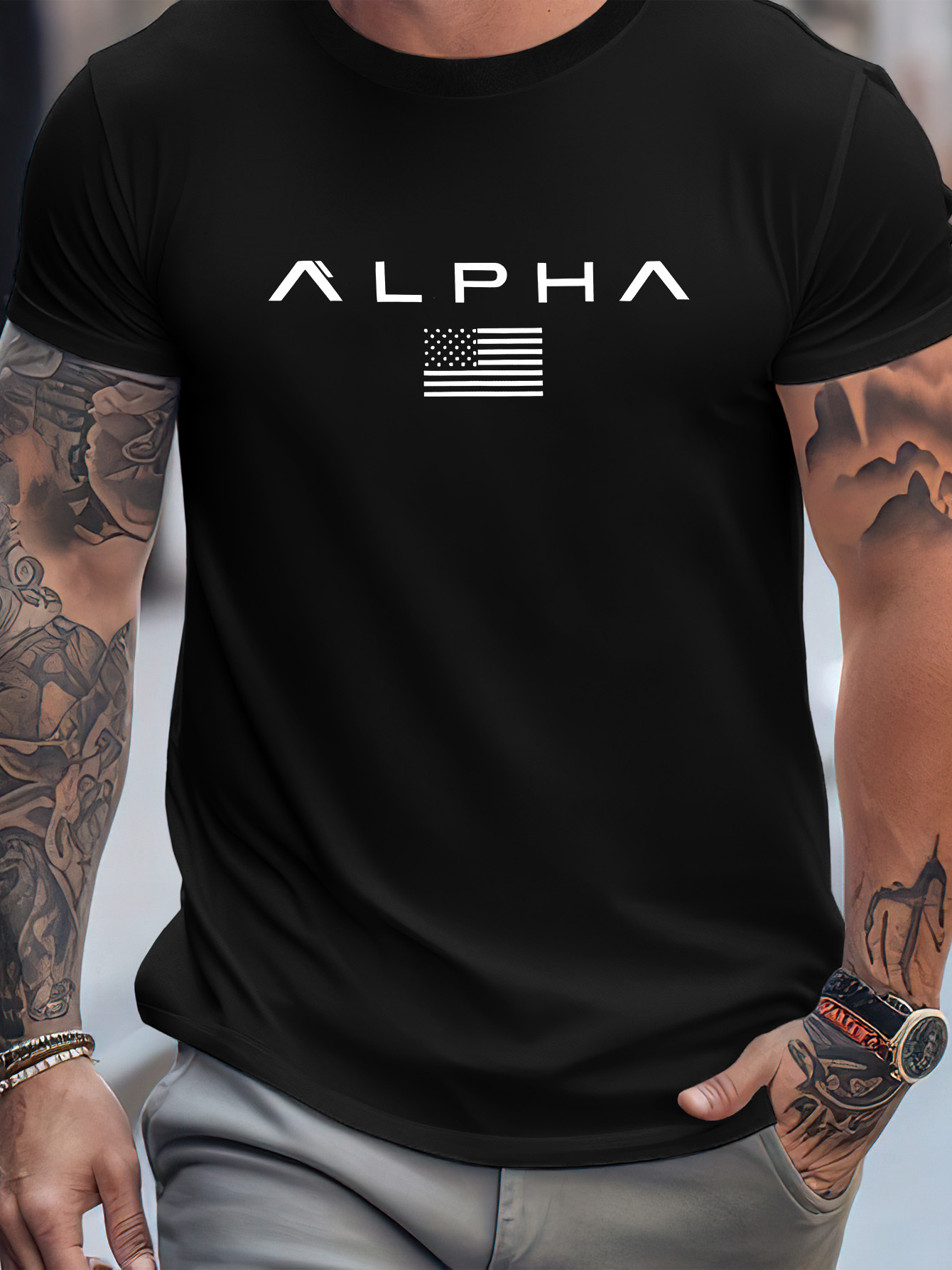 1pc printed alpha american flag print tee shirt tees men Temu