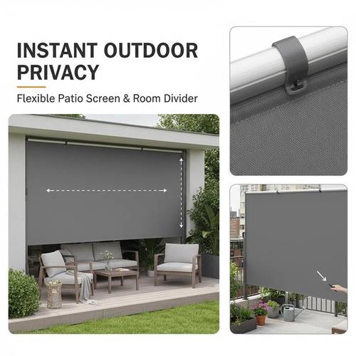 retractable side awning 160x300m aluminum outdoor privacy screen 280g polyester water proof retractable patio screen uv 30 room divider wind screen for patio backyard balcony gray garden privacy screen