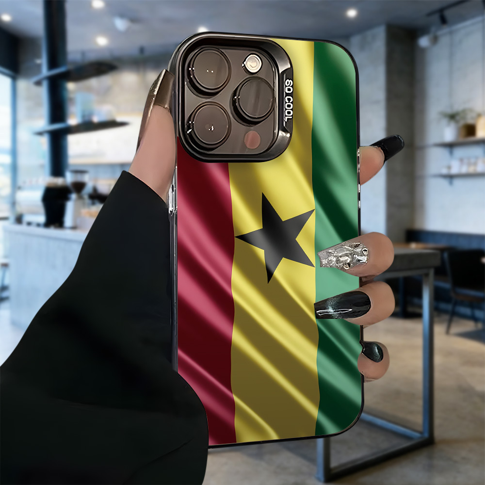 Phone Case: Luxurious, Niche, and Elegant Ghana Flag Print See-through Black Large-hole Drop-proof and Anti-slip Phone Case, for iPhone 17/16/15/14/13/12/11/Plus/Pro/Max/Air/Mini/16E. Lightweight and Luxurious, Durable, with Clear Painted Protective