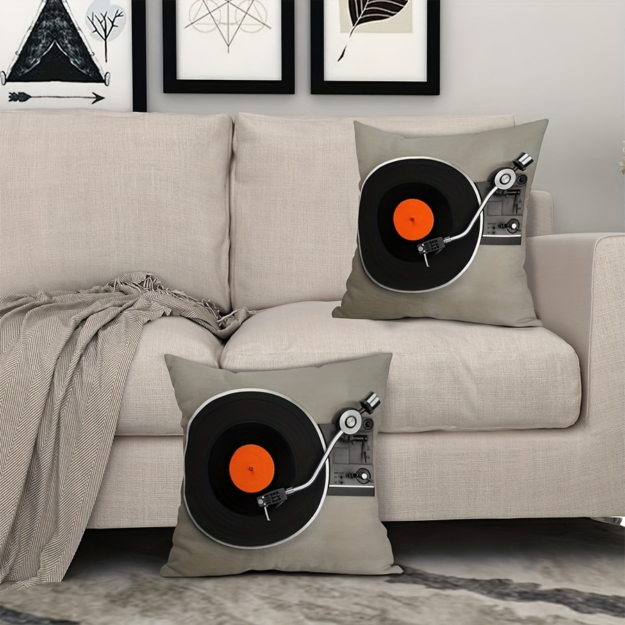 TEMU 2pcs Record Design Pillow Covers - Soft Polyester Fabric, 17.7x17.7 Inches, Machine Washable, Zipper Closure, Contemporary Style For Home, Sofa,