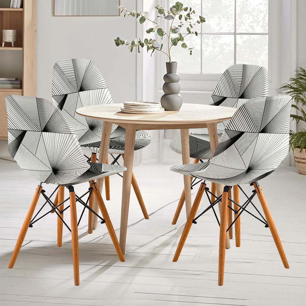 schalenstuhlbezug schwarz weißem geometrischem linienmuster