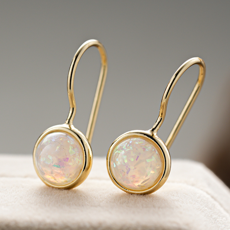 TEMU Elegant Bohemian Style Inlay Synthetic Opal Round Pendant Earrings For Women Daily Casual Vacation Commuting Additions Exquisite Birthday Gifts