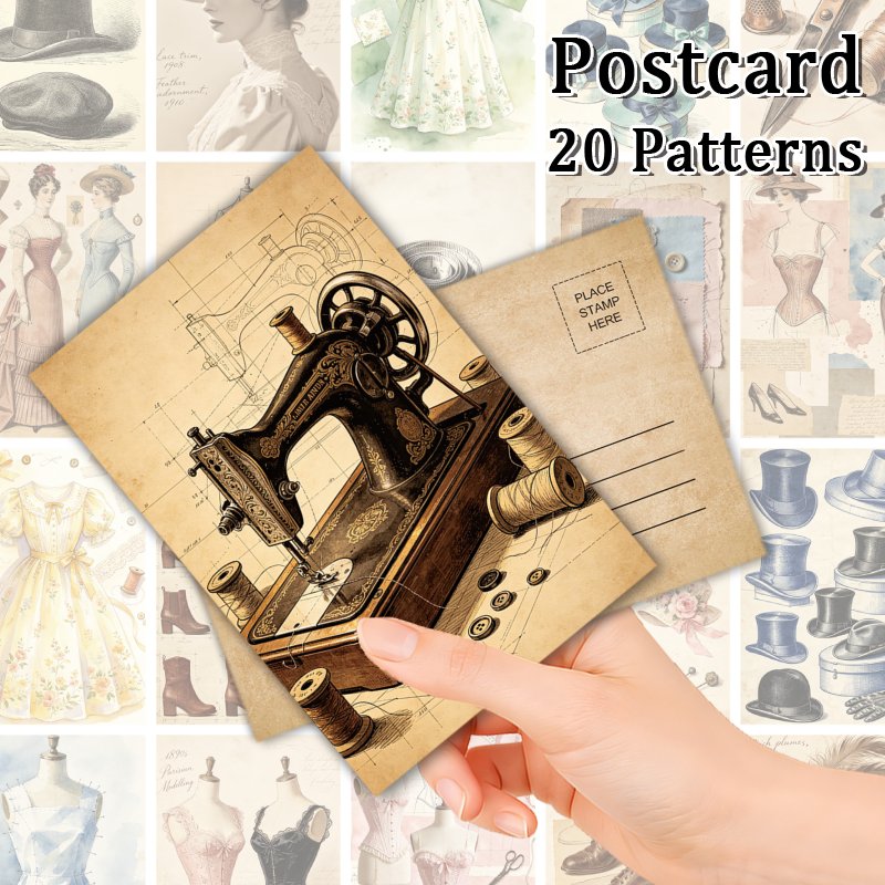 TEMU 20pcs Vintage Sewing & Victorian Dressmaking Themed Postcards Set, Collectible Decor Cards For Scrapbooking And Crafting, Ideal For Collection &