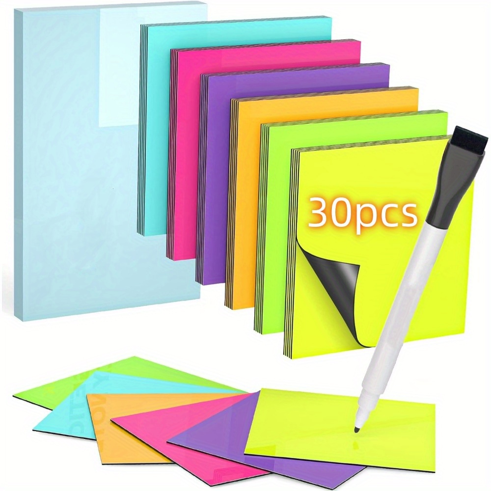 

30pcs Notes Adhésives Magnétiques Réutilisables, 3x3 Pouces - Étiquettes Effaçables à Sec avec Marqueur pour Tableaux , Réfrigérateurs, Casiers & Plus - pour , de & les Rappels à